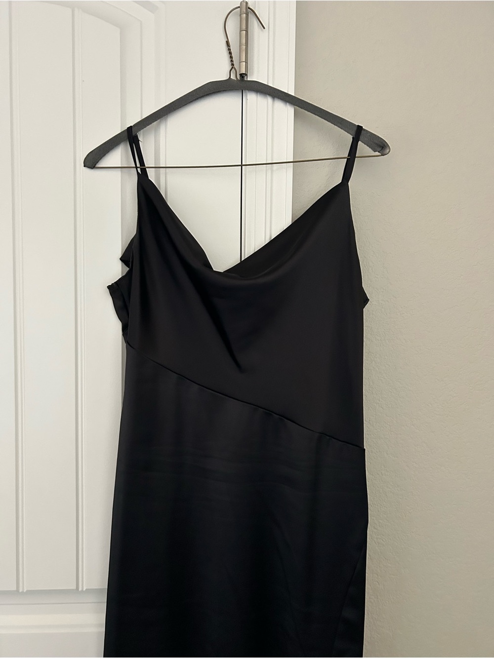Classic Black Strapless Slip Dress with Cowl Neck
